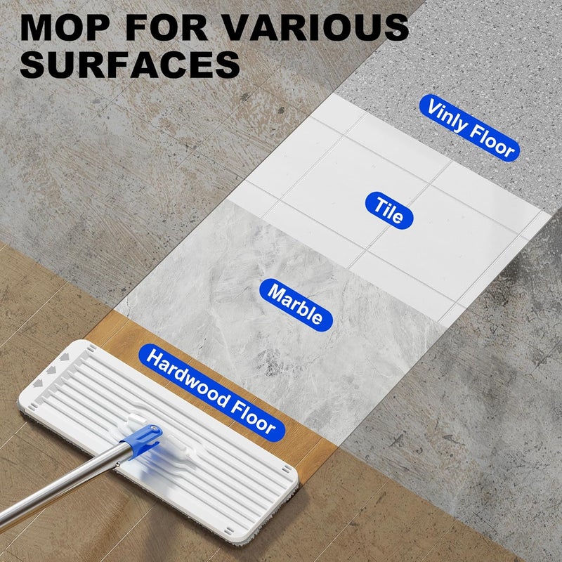 BEJOMOP Mop and Bucket Set with Wringer, Dry & Wet Dust Mop for Household Floor Cleaning with 5 Microfiber Mops, Flat Squeeze Spin Wall Mop Cleaner with Long Handle, Slate Blue - Image 3